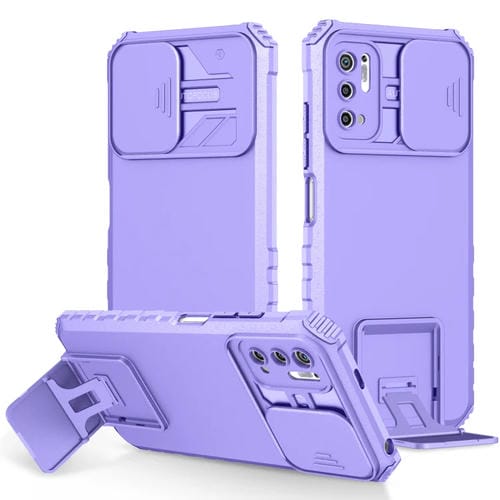 Para Xiaomi Redmi Note 10 5G Soporte estereoscópico Deslizante Camshield Phone Case (Púrpura)