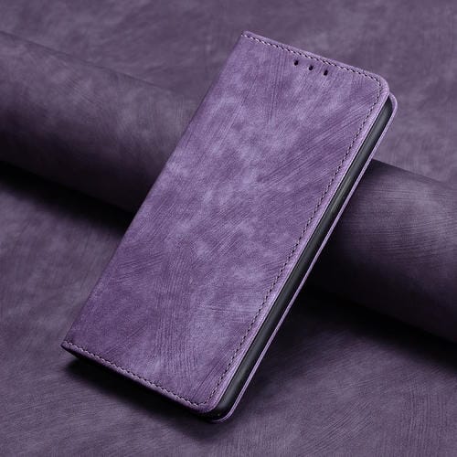 Funda de Cuero Magnética para Motorola Edge 30 con Protección RFID y Cepillo Antirrobo (Púrpura)