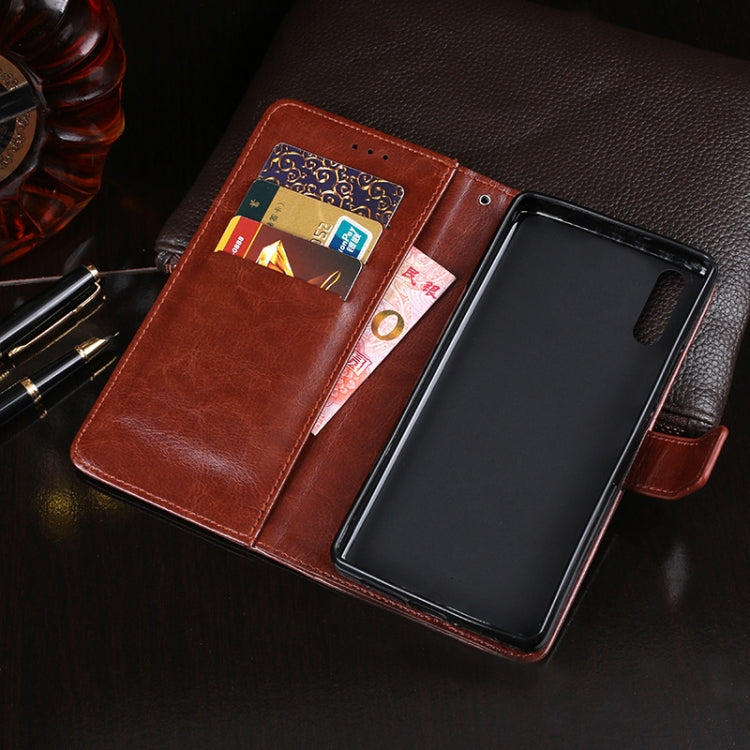 Para Huawei Enjoy 10e idewei Crazy Horse Texture Funda de cuero con tapa horizontal con soporte, ranuras para tarjetas y billetera (azul oscuro)