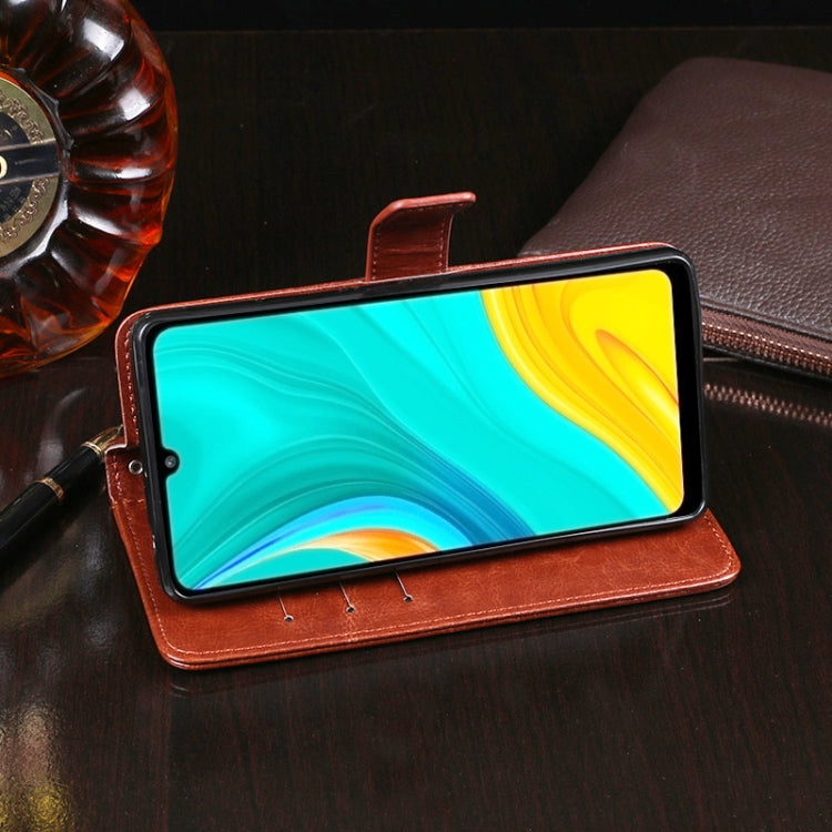 Para Huawei Enjoy 10e idewei Crazy Horse Texture Funda de cuero con tapa horizontal con soporte, ranuras para tarjetas y billetera (azul oscuro)