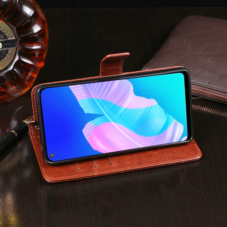 Para Huawei P40 Lite E idewei Crazy Horse Texture Funda de cuero con tapa horizontal con soporte, ranuras para tarjetas y billetera (marrón)