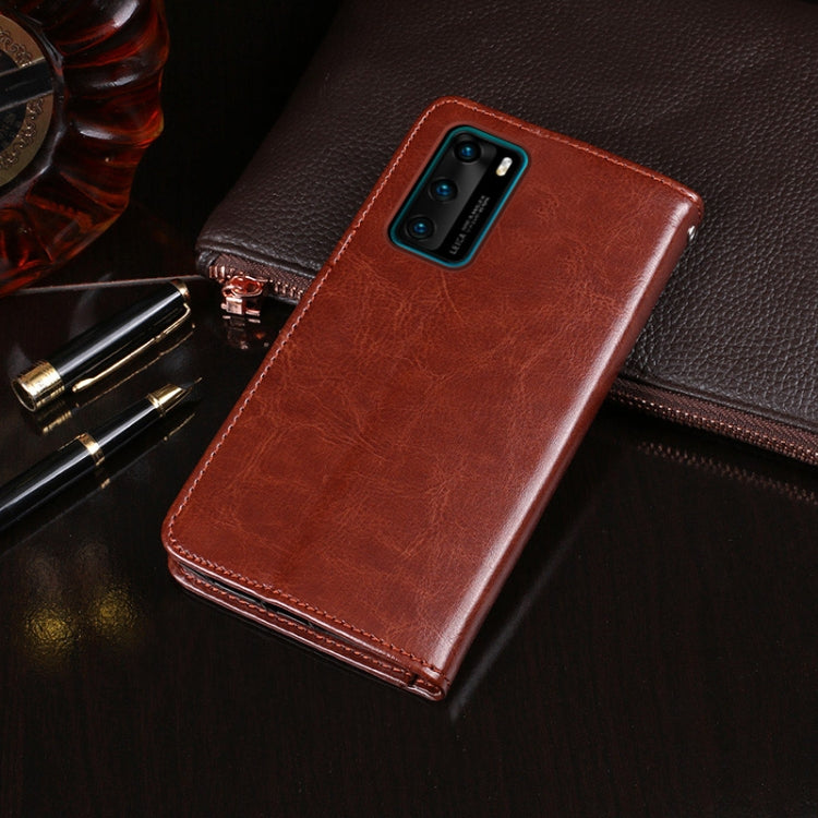 Para Huawei P40 idewei Crazy Horse Texture Funda de cuero con tapa horizontal con soporte, ranuras para tarjetas y billetera (negro)