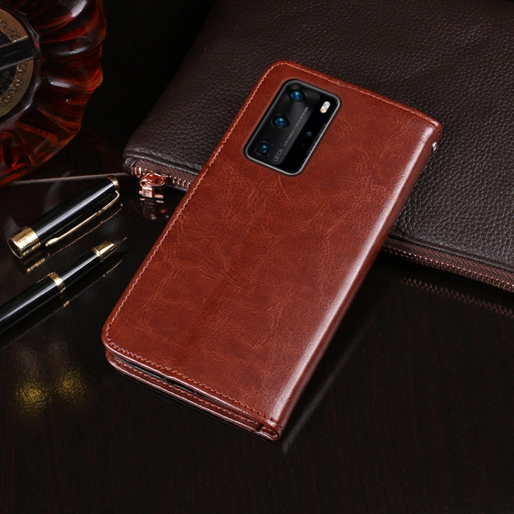 Para Huawei P40 Pro idewei Crazy Horse Texture Funda de cuero con tapa horizontal con soporte, ranuras para tarjetas y billetera (rosa roja)