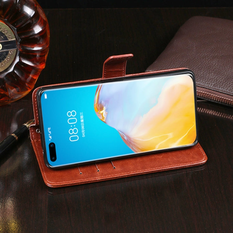 Para Huawei P40 Pro idewei Crazy Horse Texture Funda de cuero con tapa horizontal con soporte, ranuras para tarjetas y billetera (rosa roja)