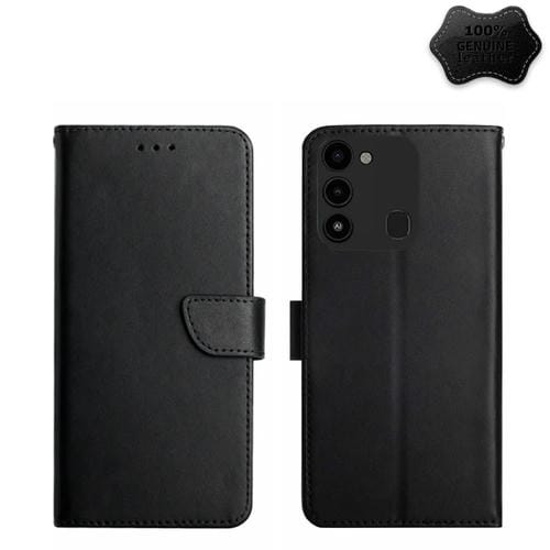 Funda para Tecno Spark Go 2022 con Tapa Horizontal y Cuero Genuino a Prueba de Huellas (Negro)