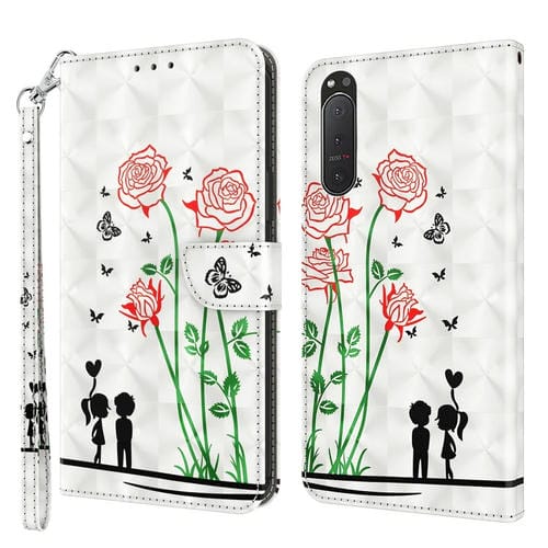Funda de Cuero 3D para Sony Xperia 5 II (Pareja Rosa)