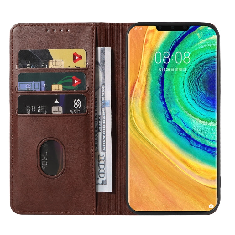 Para Huawei Mate 30E Pro 5G Funda de cuero con cierre magnético (Marrón)