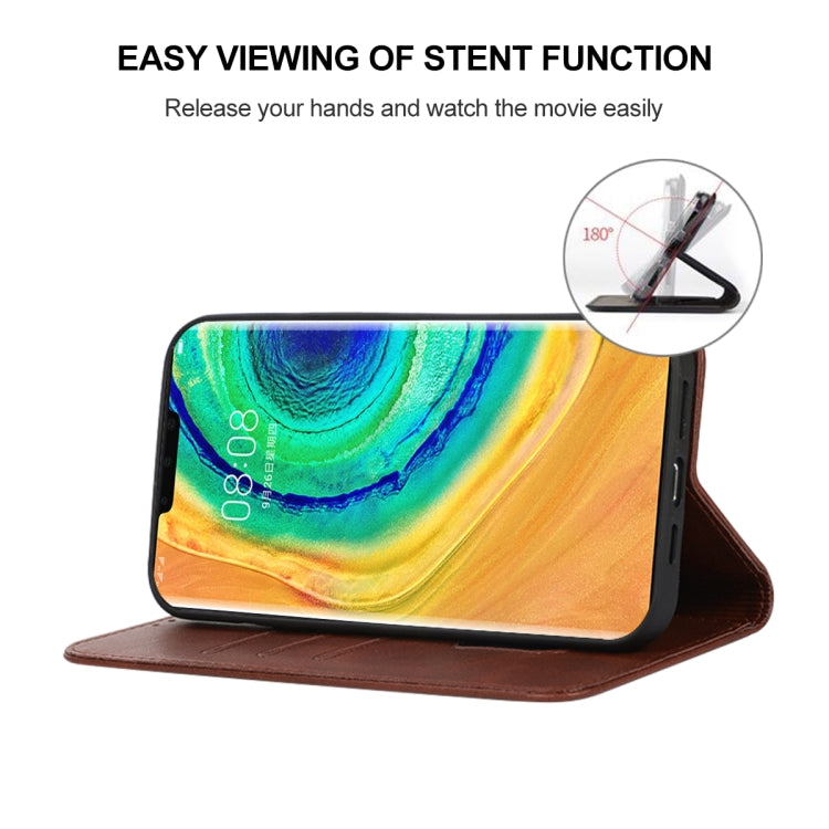 Para Huawei Mate 30E Pro 5G Funda de cuero con cierre magnético (Marrón)