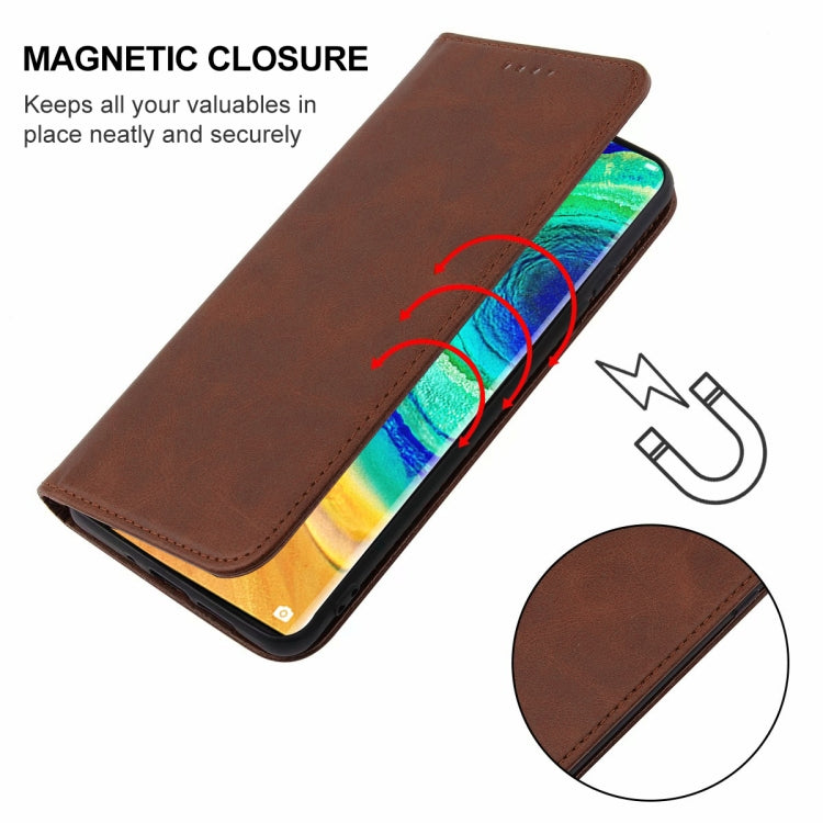 Para Huawei Mate 30E Pro 5G Funda de cuero con cierre magnético (Marrón)