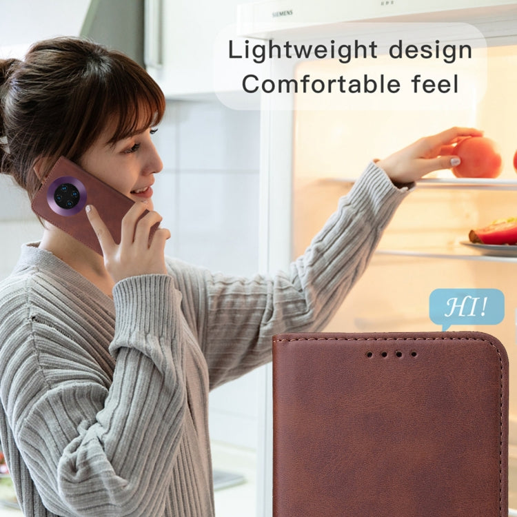 Para Huawei Mate 30E Pro 5G Funda de cuero con cierre magnético (Marrón)