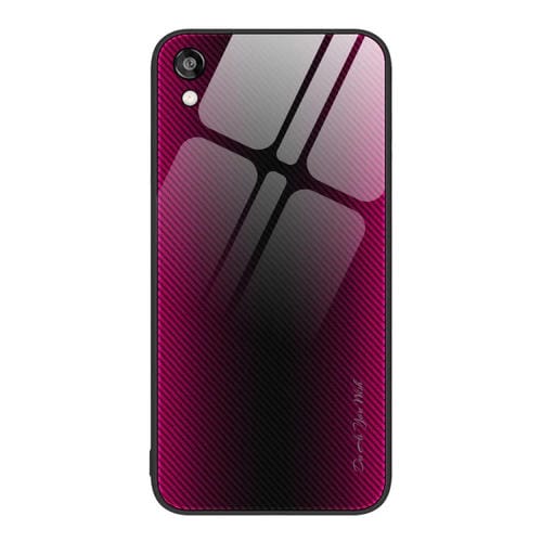 Para Honor Play 3e Texture Gradient Glass TPU Phone Case (Rose Red)