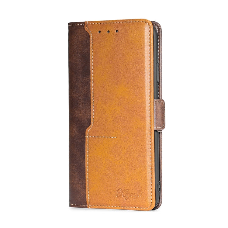 Para Huawei nova Y90 4G Caja de teléfono de cuero con hebilla lateral de color de contraste (marrón oscuro + dorado)
