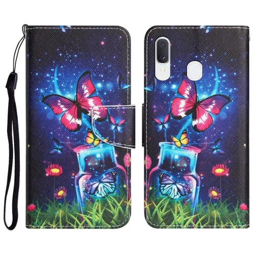 Para Samsung Galaxy A40 Estuche para teléfono de cuero con dibujo coloreado (mariposa de botella)