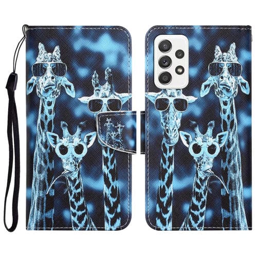 Para Samsung Galaxy A73 5G Estuche para teléfono de cuero con dibujo coloreado (jirafas)
