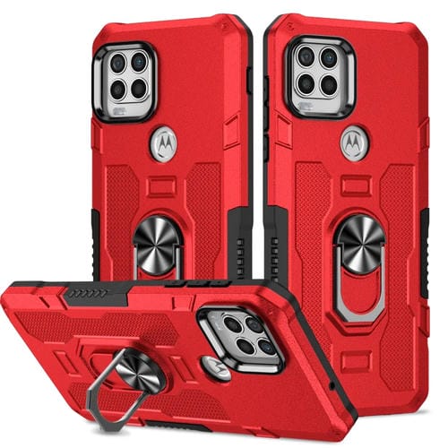 Para Motorola Moto G Stylus 2021 Ring Holder Armor Hybrid Phone Case (Rojo)