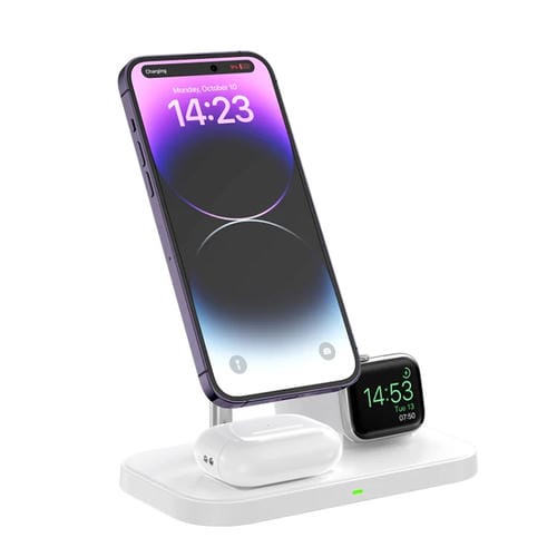 Soporte Para Teléfono Wa22 Cargador Inalámbrico Magnético 3 En 1 Para iPhone 12/13/14 Y AirPods (Blanco)