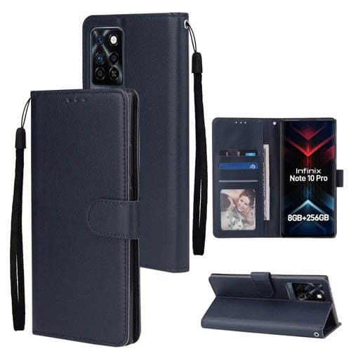 Estuche de Cuero para Infinix Note 10 Pro con Tapa Horizontal y 3 Ranuras para Tarjetas (Azul Marino)