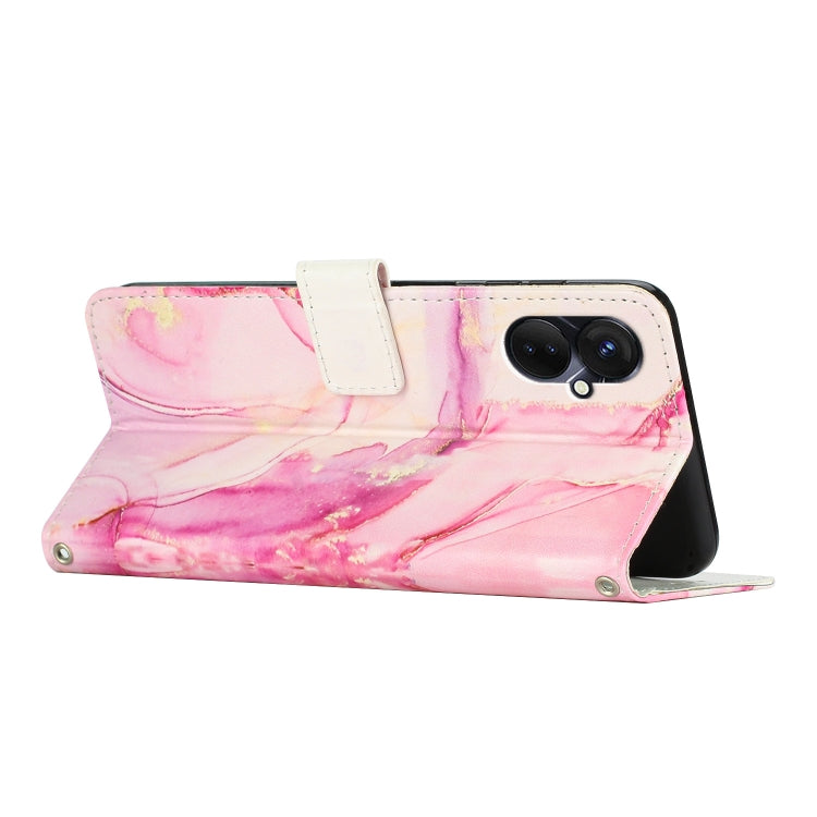 Para Tecno Camon 19 Neo Crossbody Funda de teléfono de cuero con patrón de mármol pintado (oro rosa)