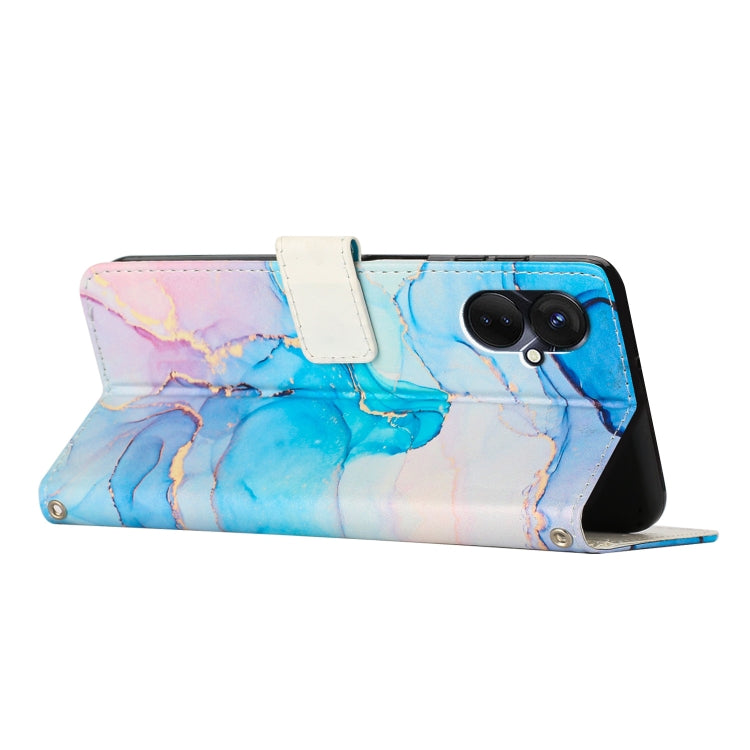 Para Tecno Camon 19 Pro 5G Crossbody Funda de teléfono de cuero con patrón de mármol pintado (rosa verde)