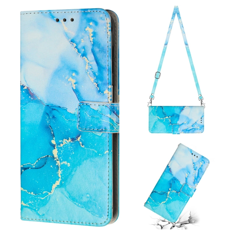 Para Tecno Camon 19/19 Pro Crossbody Funda de teléfono de cuero con patrón de mármol pintado (azul verde)