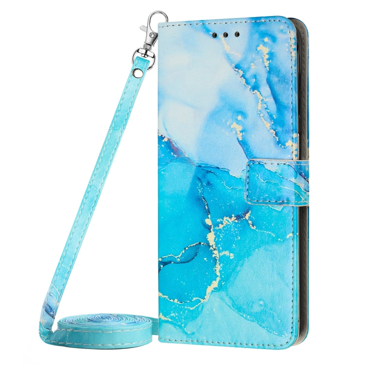 Para Tecno Spark 9 Pro Crossbody Funda de teléfono de cuero con patrón de mármol pintado (azul verde)