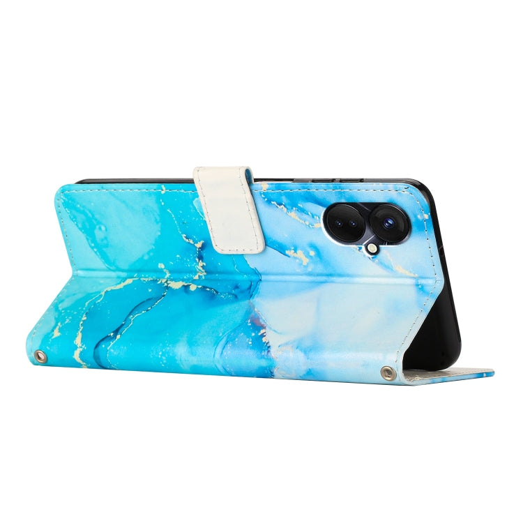 Para Tecno Spark 9 Pro Crossbody Funda de teléfono de cuero con patrón de mármol pintado (azul verde)
