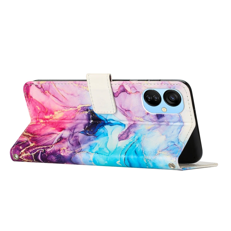 Para Tecno Spark 9T Crossbody Funda de teléfono de cuero con patrón de mármol pintado (rosa púrpura)