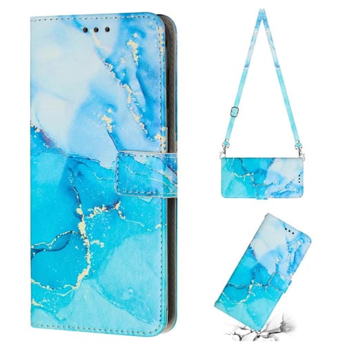 Para Motorola Moto S30 Pro 5G/Edge 30 Fusion 5G Crossbody Funda de teléfono de cuero con patrón de mármol pintado (azul verde)
