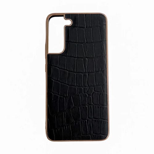 Funda de teléfono Samsung Galaxy S21 FE 5G Textura de Cocodrilo Galvanoplastia Cuero Genuino (Negro)
