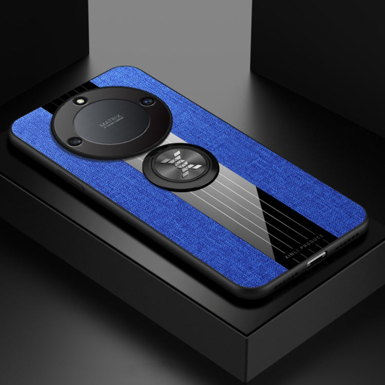 Para Honor X40 XINLI Costura de tela Textura TPU Funda para teléfono con soporte para anillo (Azul)