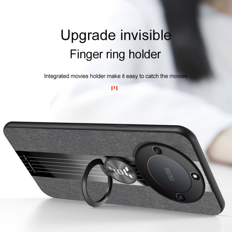 Para Honor X40 XINLI Costura de tela Textura TPU Caja del teléfono con soporte para anillo (Gris)
