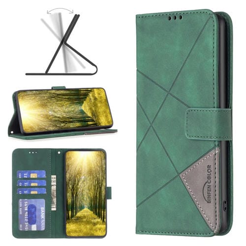 Para Motorola Moto G72 Hebilla magnética Rombo Textura Funda de cuero para teléfono (Verde)