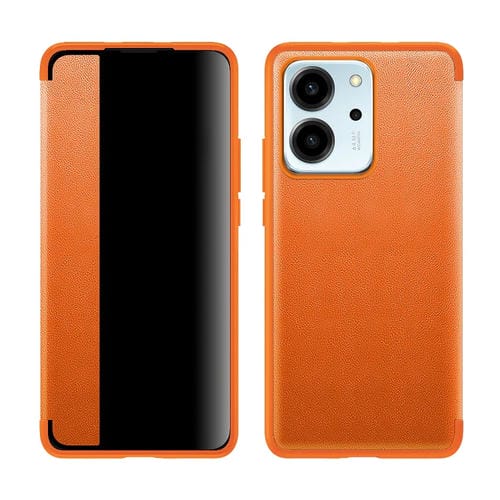 Para Honor 80 SE Estuche para teléfono inteligente de cuero con vista de ventana lateral magnética (naranja)