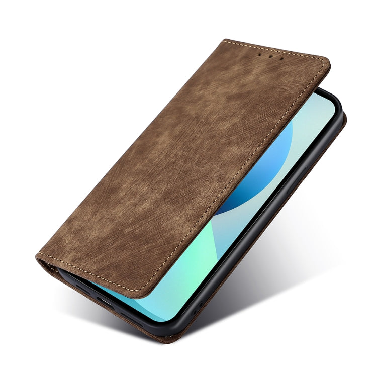Para Huawei nova 10 SE RFID Funda de teléfono de cuero magnético con cepillo antirrobo (marrón)
