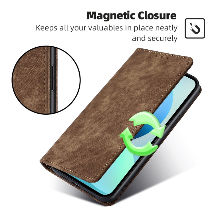 Para Huawei nova 10 SE RFID Funda de teléfono de cuero magnético con cepillo antirrobo (marrón)