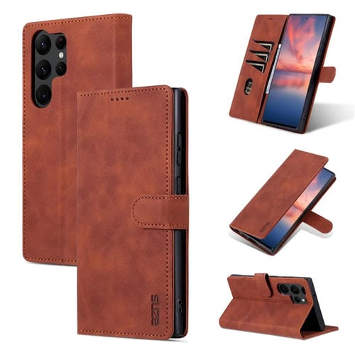 Para Samsung Galaxy S23 Ultra 5G AZNS Skin Feel Calf Texture Flip Funda de cuero para teléfono (marrón)