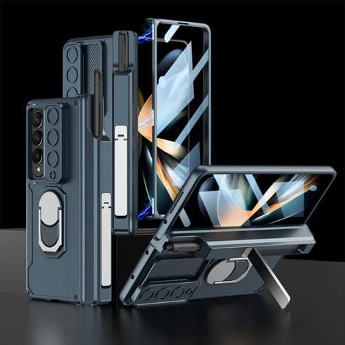Para Samsung Galaxy Z Fold4 GKK Estuche para teléfono plegable magnético integrado con estuche para bolígrafo (verde)