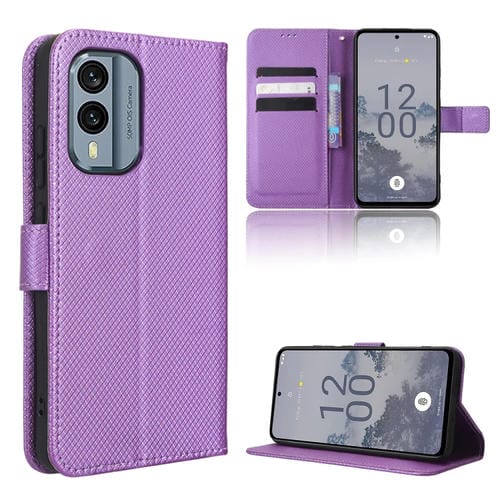 Funda para Nokia X30 5G de Cuero con Textura de Diamante (Púrpura)