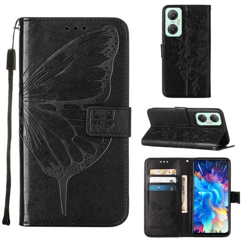 Estuche de Cuero para Infinix Hot 20 5G X666 / X66B con Tapa de Mariposa en Relieve (Negro)