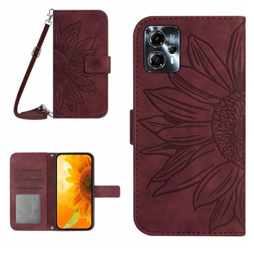 Funda de Cuero con Tapa y Cordón para Motorola Moto G23 4G/G13 4G Ht04 Skin Feel (Rojo Vino)