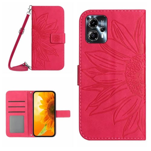 Funda de Cuero Motorola Moto G23 4G G13 4G Ht04 Skin Feel Sun Flower con Tapa y Cordón (Rose Red)