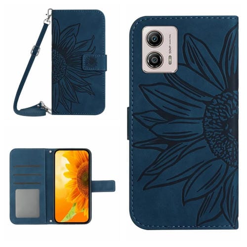 Funda de Cuero Motorola Moto G53 5G/G13/G23 Ht04 con Tapa en Relieve y Cordón (Azul Tinta)