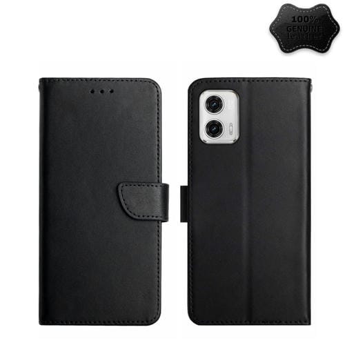 Funda para Motorola Moto G73 5G con Tapa y Protección Huellas de Cuero Genuino (Negro)