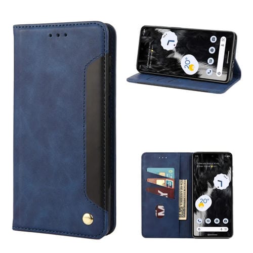Funda para Google Pixel 7A Skin Feel Splicing Leather Phone Case (Azul)