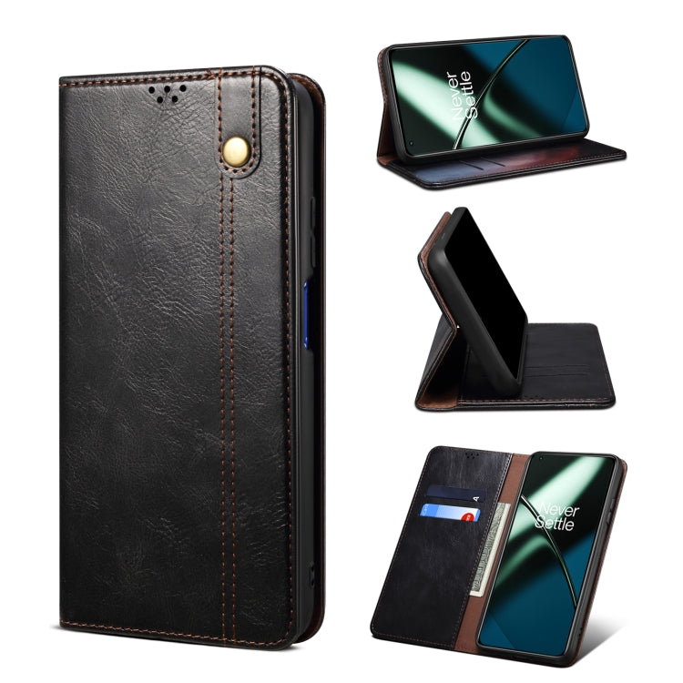 Funda de Cuero para Teléfono OnePlus 11R Oil Wax Crazy Horse Texture (Negro)