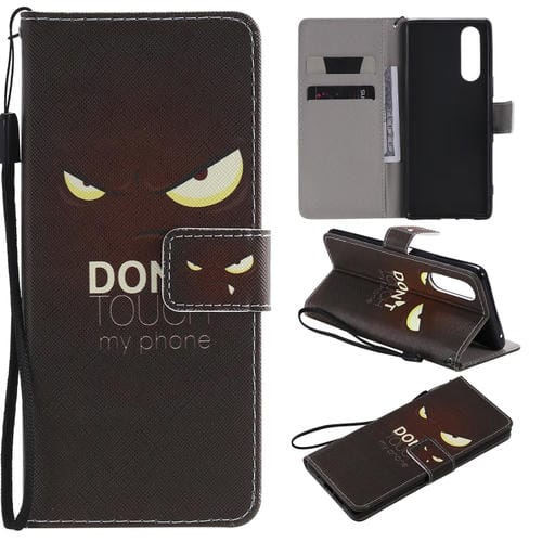 Para Sony XZ5 Painting Funda de cuero con tapa horizontal con soporte, ranura para tarjeta y cordón (ojo)