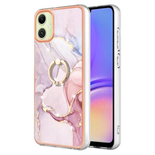 Caja de Teléfono Samsung Galaxy A05 Imd TPU Mármol Galvanizado con Soporte para Anillo (Oro Rosa)
