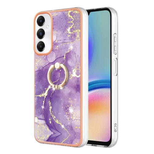 Funda para Samsung Galaxy A05S Imd TPU Mármol Galvanizado con Soporte para Anillo (Púrpura)