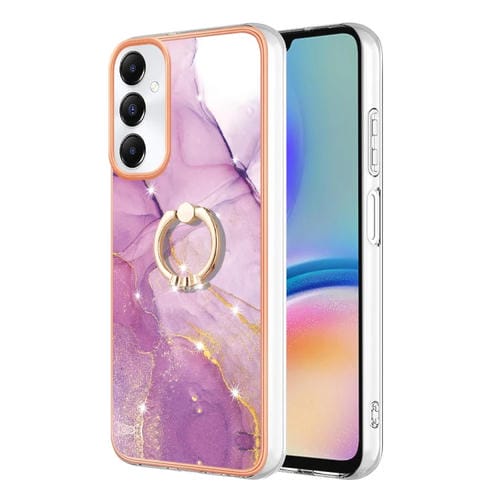 Funda para Samsung Galaxy A05S Imd TPU Mármol Galvanizado con Soporte para Anillo (Púrpura)