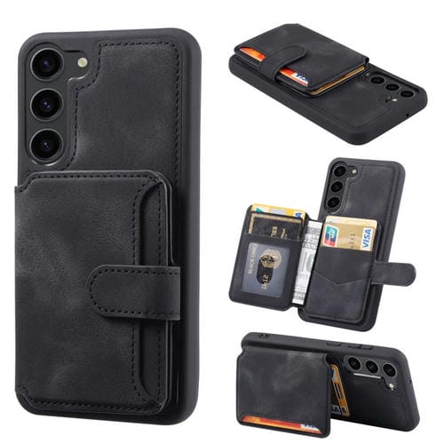 Para Samsung Galaxy S23 5G Skin Feel Dream Cepillo antirrobo a prueba de golpes Funda para tarjeta de piel portátil Funda para teléfono (Negro)